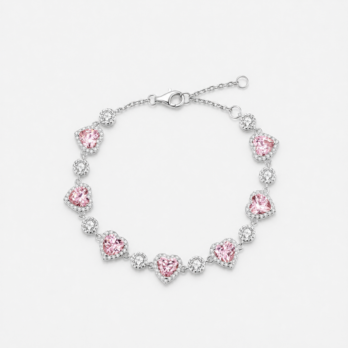 Women's Heart Halo Tennis Bracelet with Adjustable Chain