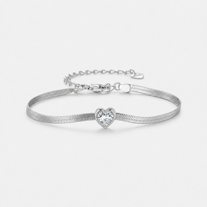 Women's Heart Charm Snake Chain Bracelet with Adjustable Clasp