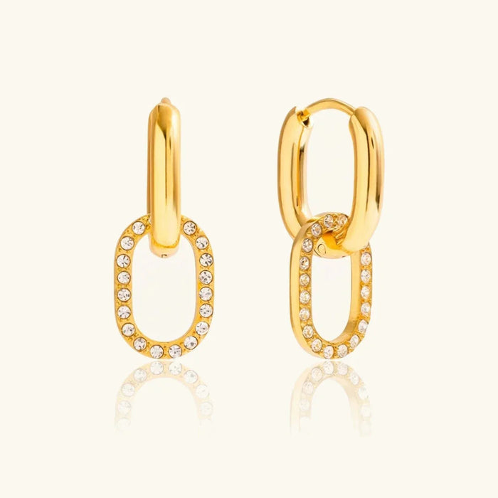 Gold Interlocking Double Hoop Earrings with Crystal Pavé