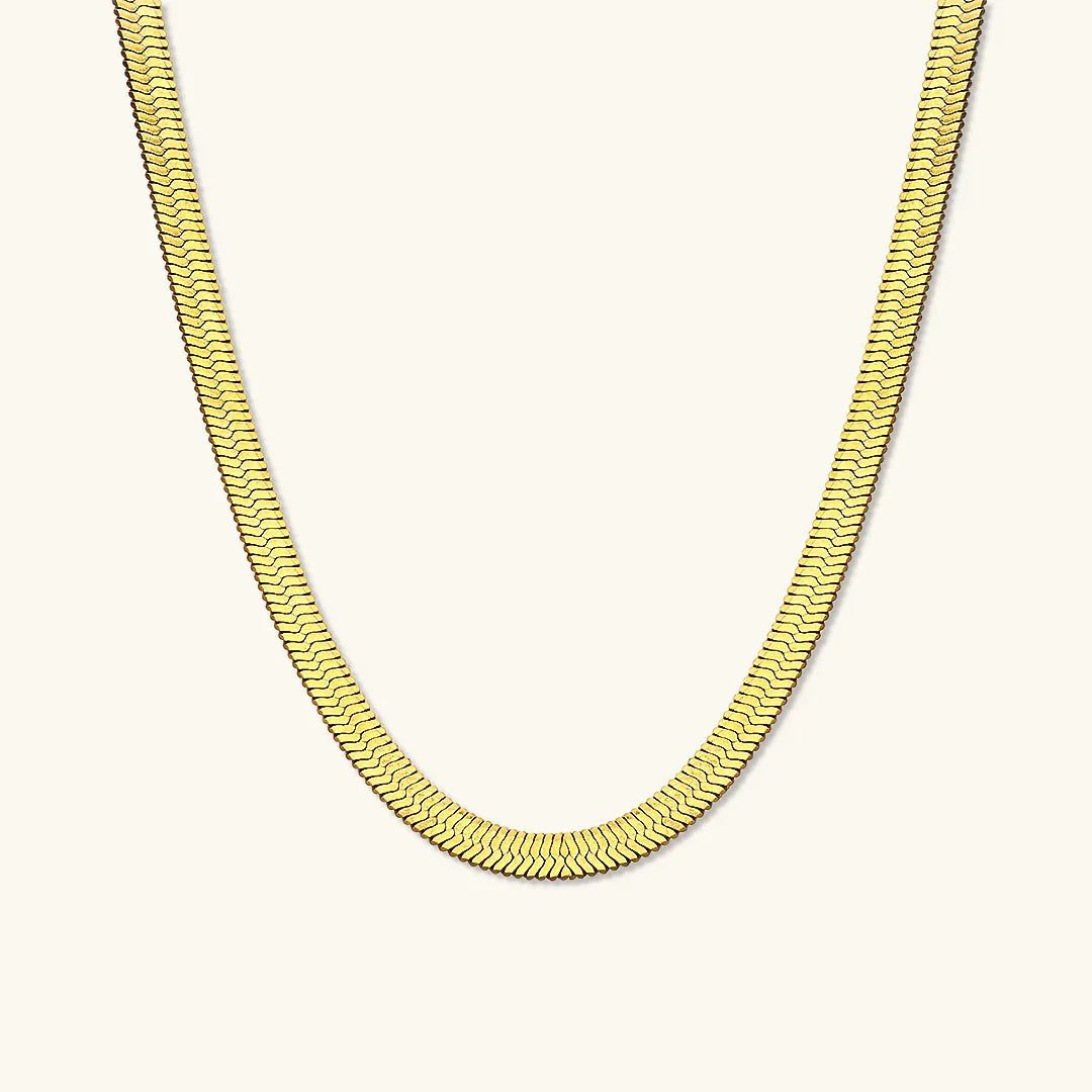 Gold-Plated Flat Herringbone Chain Necklace for Women