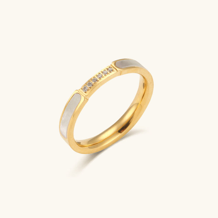 Women's Gold-Plated Enamel Ring with Crystal Accents