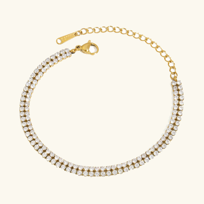 Double-Row Tennis Bracelet with Adjustable Chain