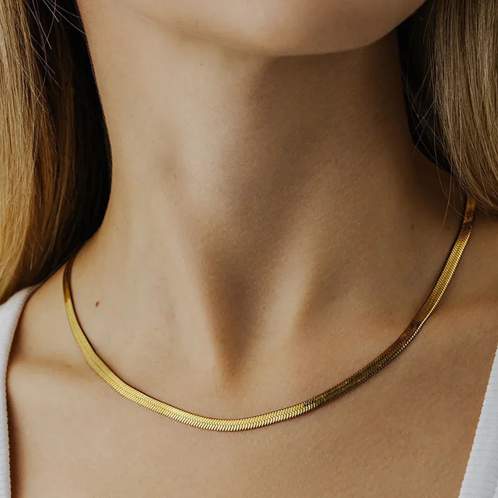 Gold-Tone Herringbone Necklace Jewelry Set