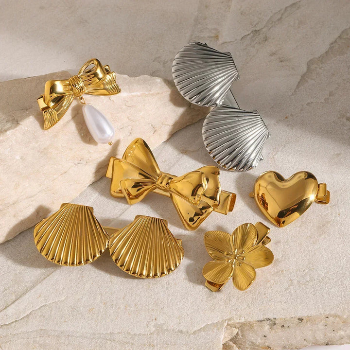 Gold-Plated Floral Hair Clip for Women