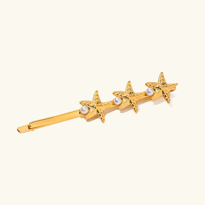 Gold Star Hair Pin with Freshwater Pearls