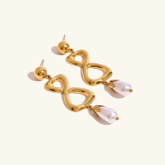 Women's Gold Freshwater Pearl Drop Earrings with Twist Design