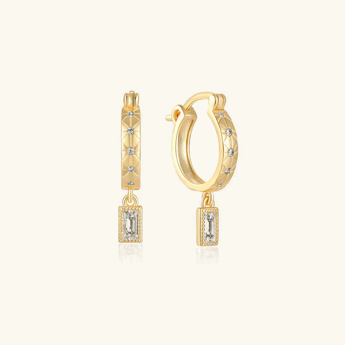 Hoop Earrings with Textured Charm and Diamond Accents