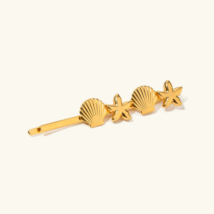 Women's Seashell Starfish Hair Clip in Gold Tone
