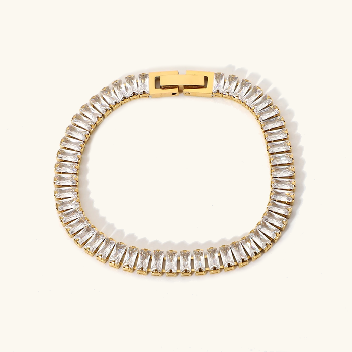 Women's Baguette Crystal Tennis Bracelet Gold Plated