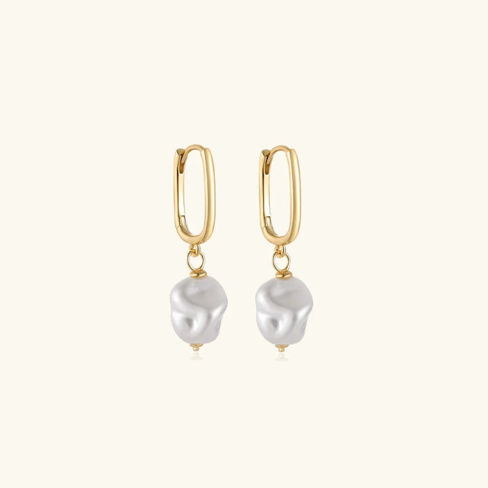 Freshwater Pearl Drop Earrings with Oblong Hoop