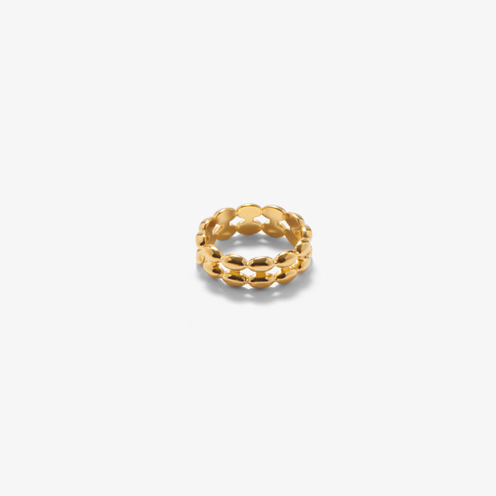 Double Oval Link Ring with Open Bead Design