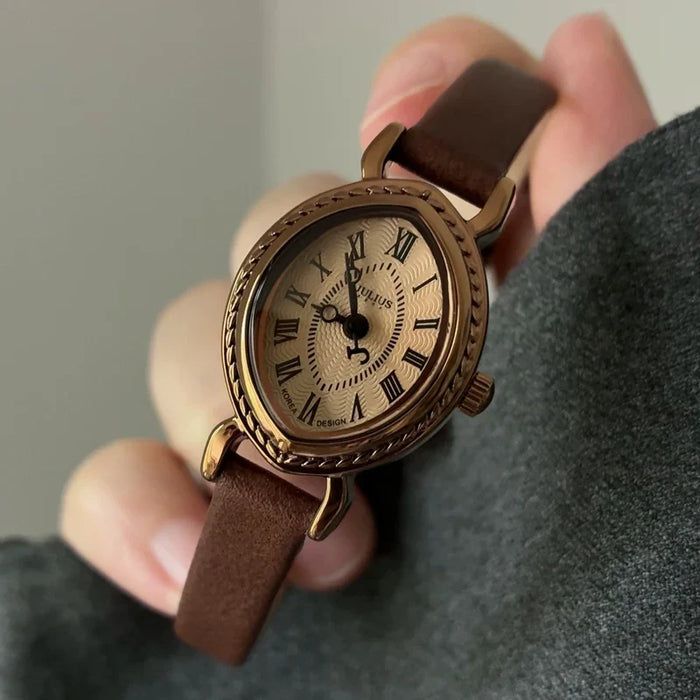 Women's Roman Dial Oval Watch with Brown Strap