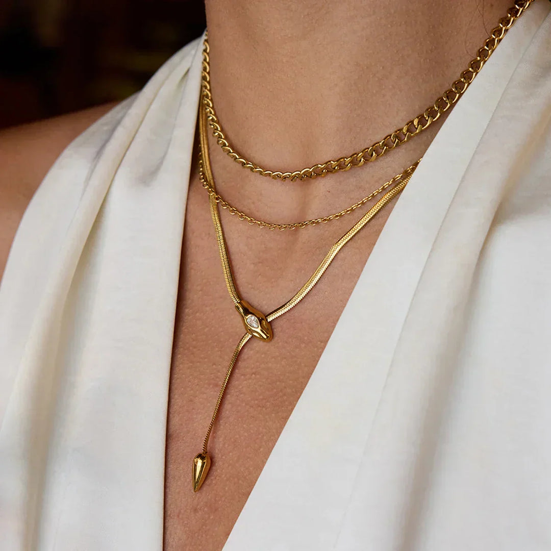 Gold Plated Cubic Zirconia Snake Pendant Necklace