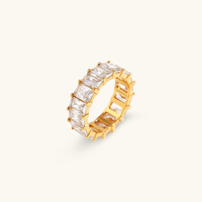 Emerald-Cut Crystal Eternity Ring in Gold Plating