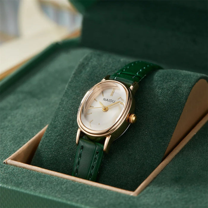 Women's Oval Quartz Watch with Leather Strap