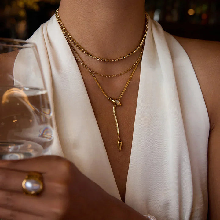 Gold Plated Cubic Zirconia Snake Pendant Necklace