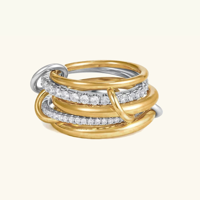 Two-Tone Stacked Ring with Diamond Simulant Embellishment