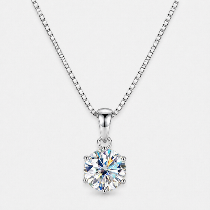 Moissanite Solitaire Pendant Necklace Adjustable Chain