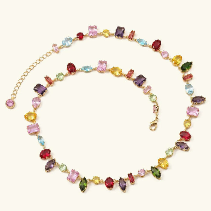Multicolour Gemstone Statement Necklace with Gold Chain